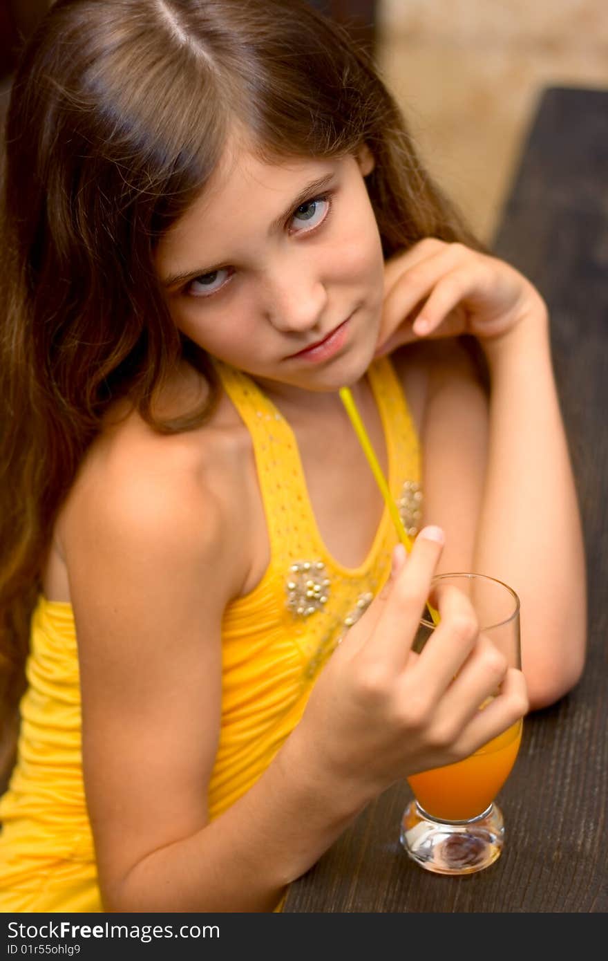 Portrait girl with glass