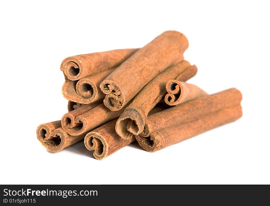 Cinnamon sticks on white background