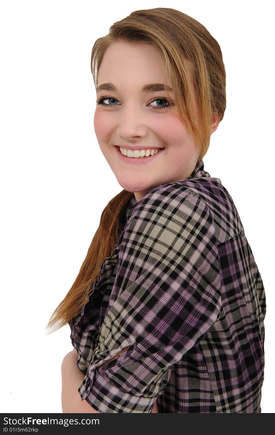 Portrait of a beautiful young girl isolated on a white background