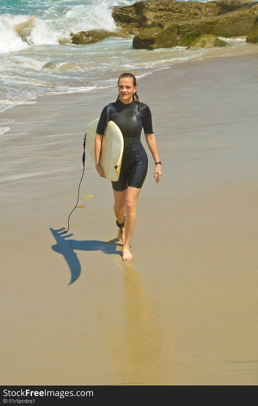 Female surfer in san diego, california