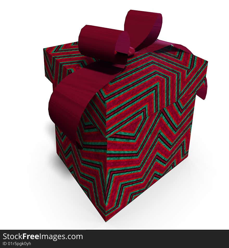 A colorful giftbox with a bow. 3D render with clipping path and shadow over white