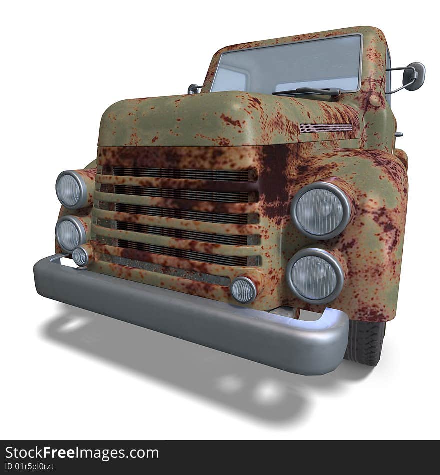 A four wheel open pickup. 3D rendering with clipping path and shadow over white. A four wheel open pickup. 3D rendering with clipping path and shadow over white