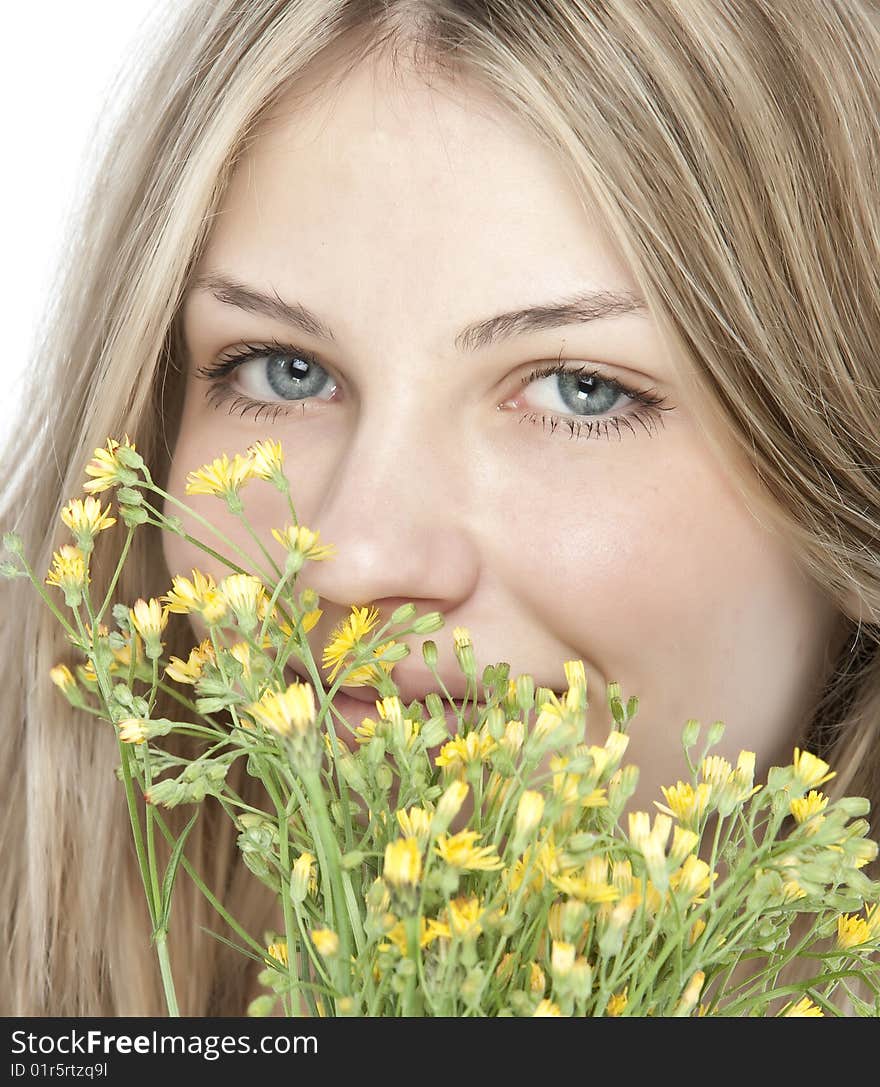 Young Happy Woman With Bouquet