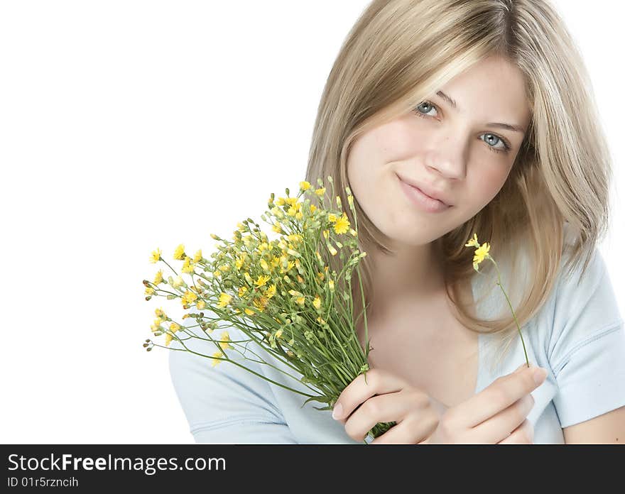 Young happy woman with bouquet