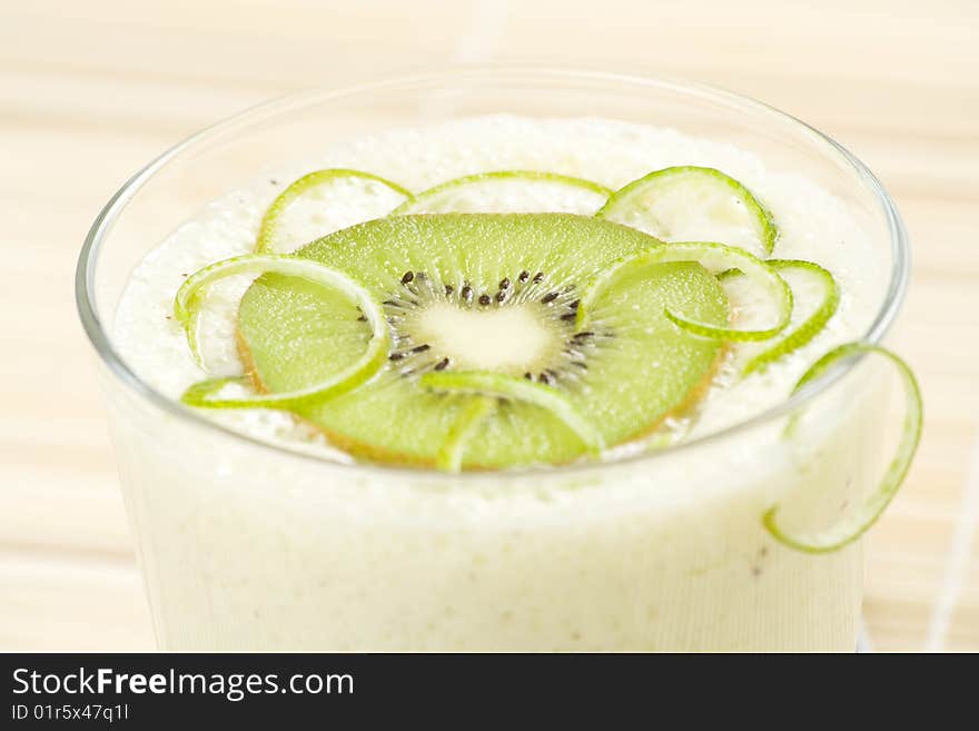 Refreshment and creamy milkshake kiwi and lime isolated. Refreshment and creamy milkshake kiwi and lime isolated