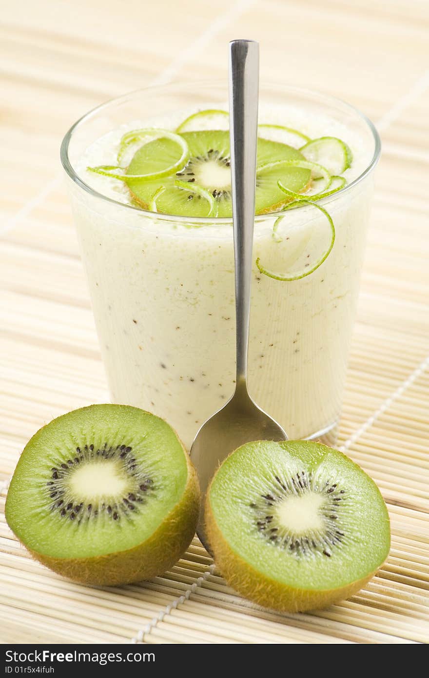 Refreshment and creamy milkshake kiwi and lime isolated. Refreshment and creamy milkshake kiwi and lime isolated