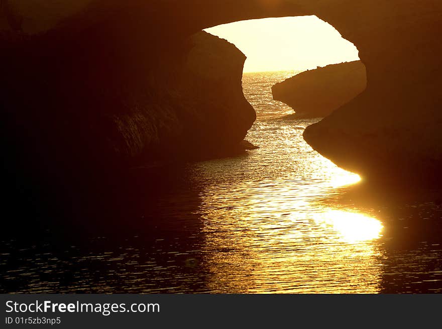 Sunset over the sea on mediterranean island. Sunset over the sea on mediterranean island