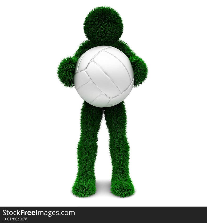 3D man and ball isolated on white.