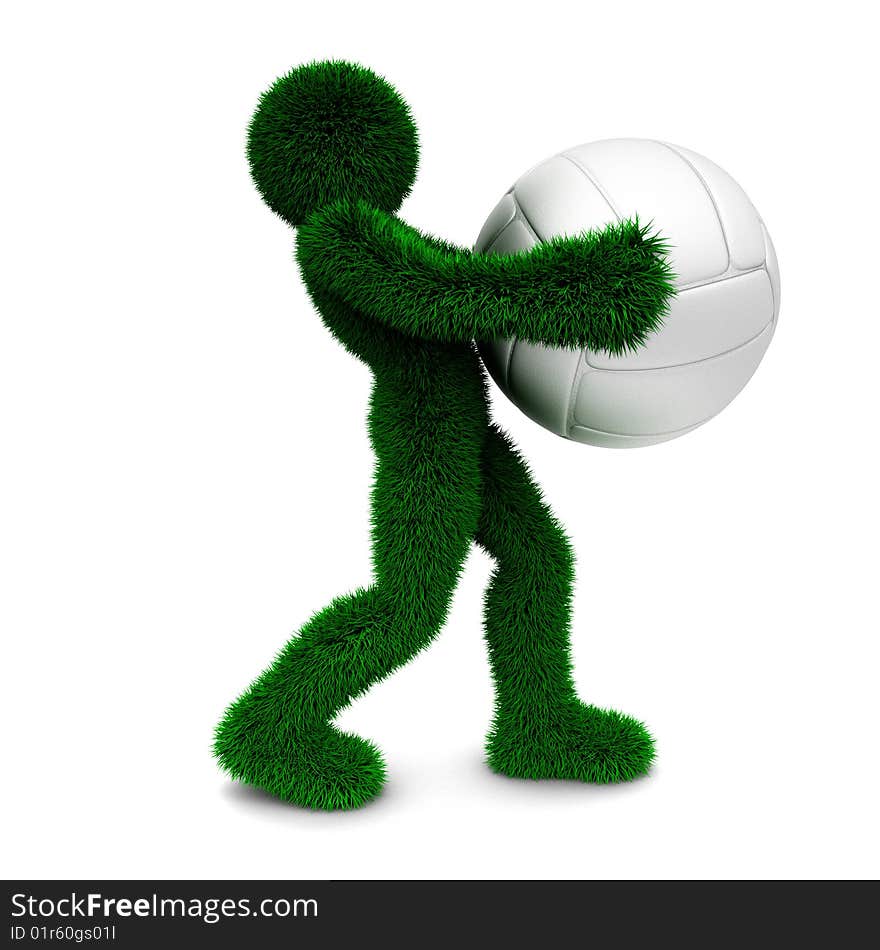 3D man holds the ball isolated on white.