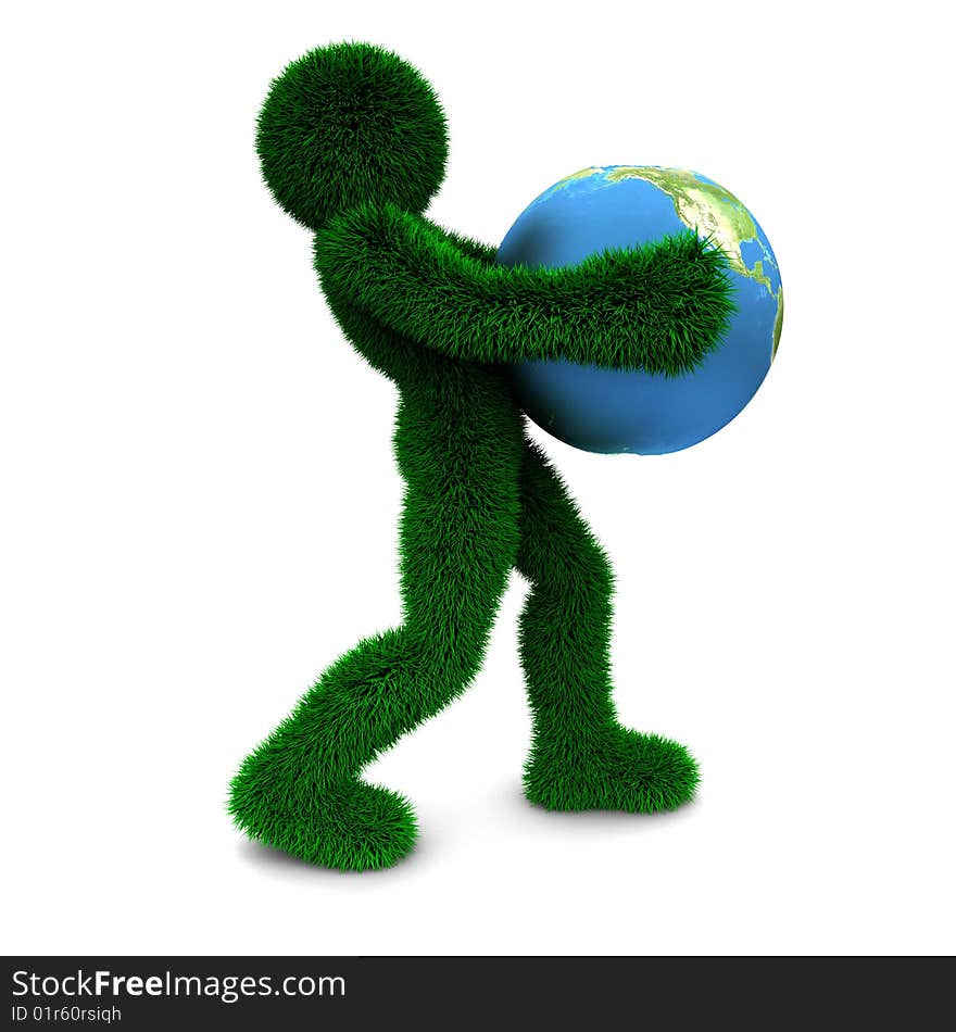 3D man holds Earth isolated on white. 3D man holds Earth isolated on white.