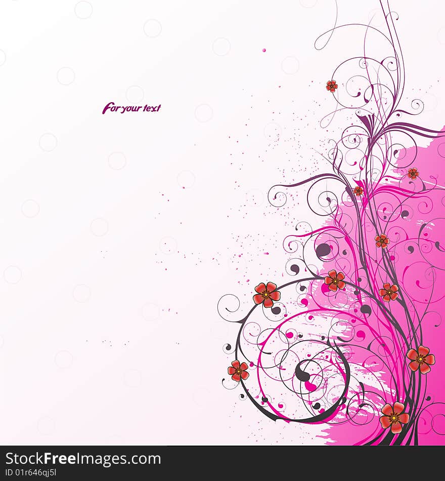 Abstract branch with red flowers on a pink background. Abstract branch with red flowers on a pink background