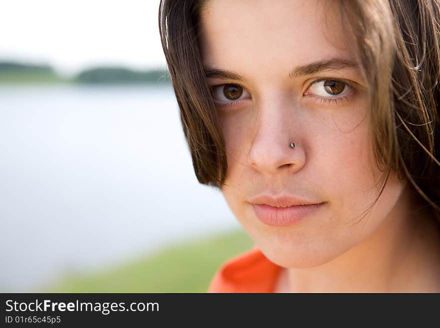 Beauty woman closeup portrait outdoor