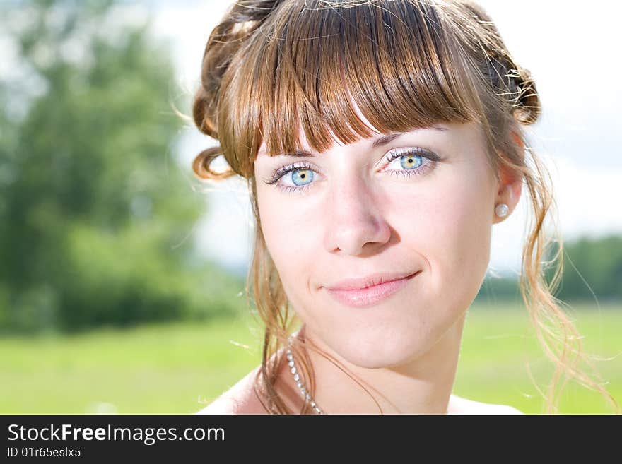 Beauty woman closeup portrait outdoor