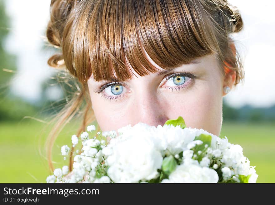 Beauty bride on green grass. Beauty bride on green grass