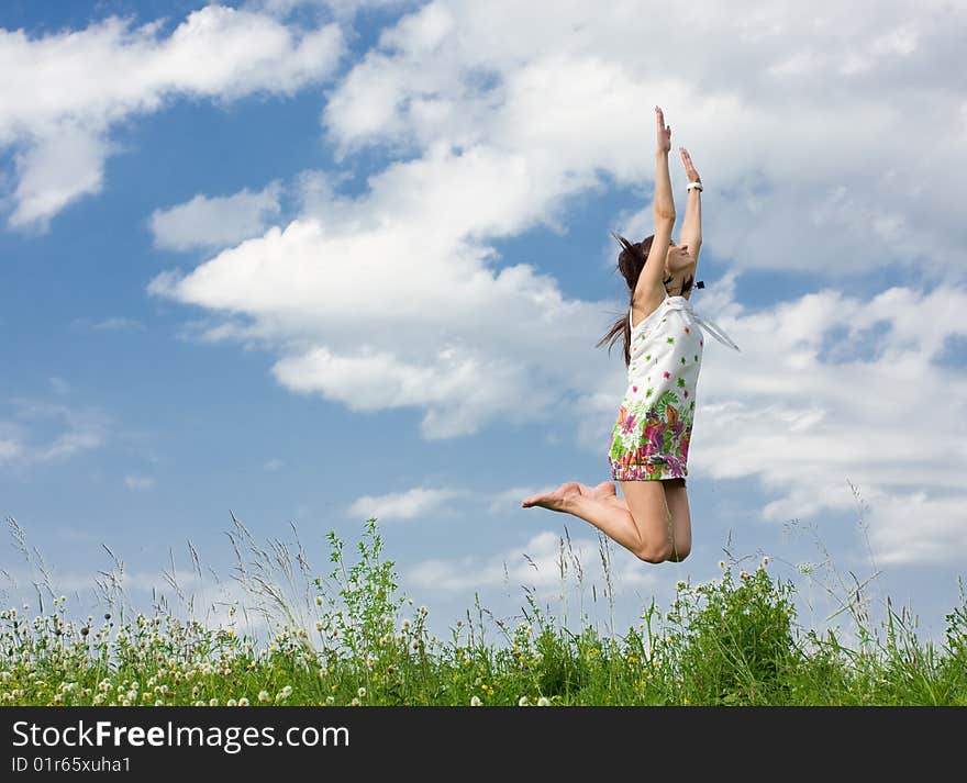 Young woman is jumping