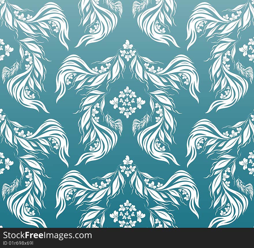 Vector decorative white seamless floral ornament on a blue background