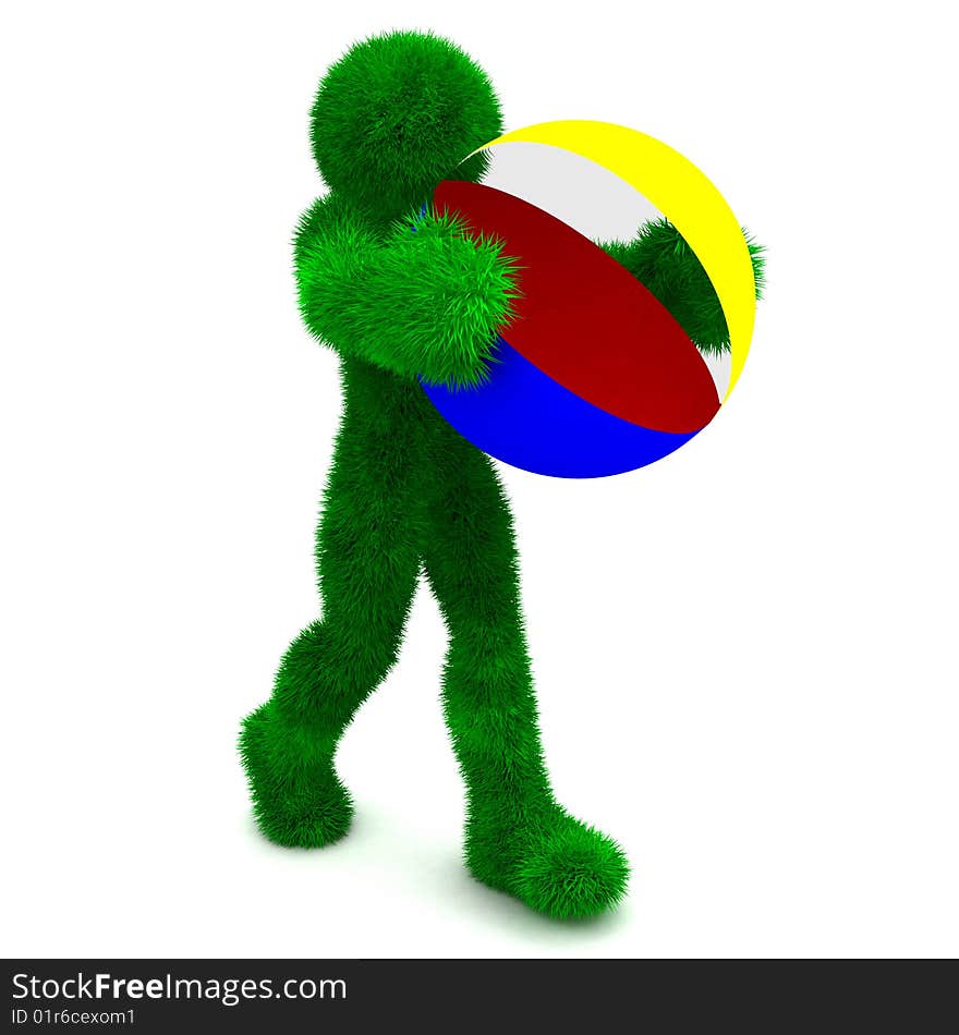 3D man holds the beach ball isolated on white background. 3D man holds the beach ball isolated on white background.