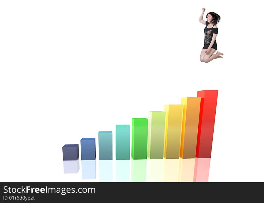 Satisfied young girl jumping on the graph