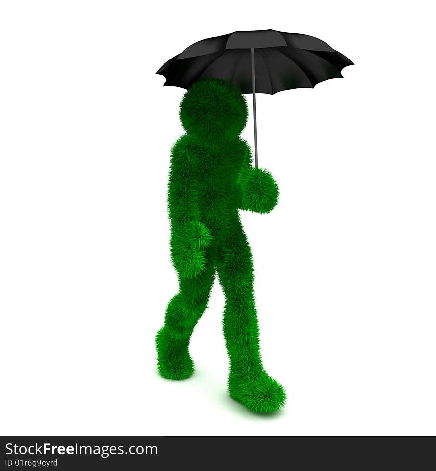 3D Man Holds An Umbrella Isolated On White.