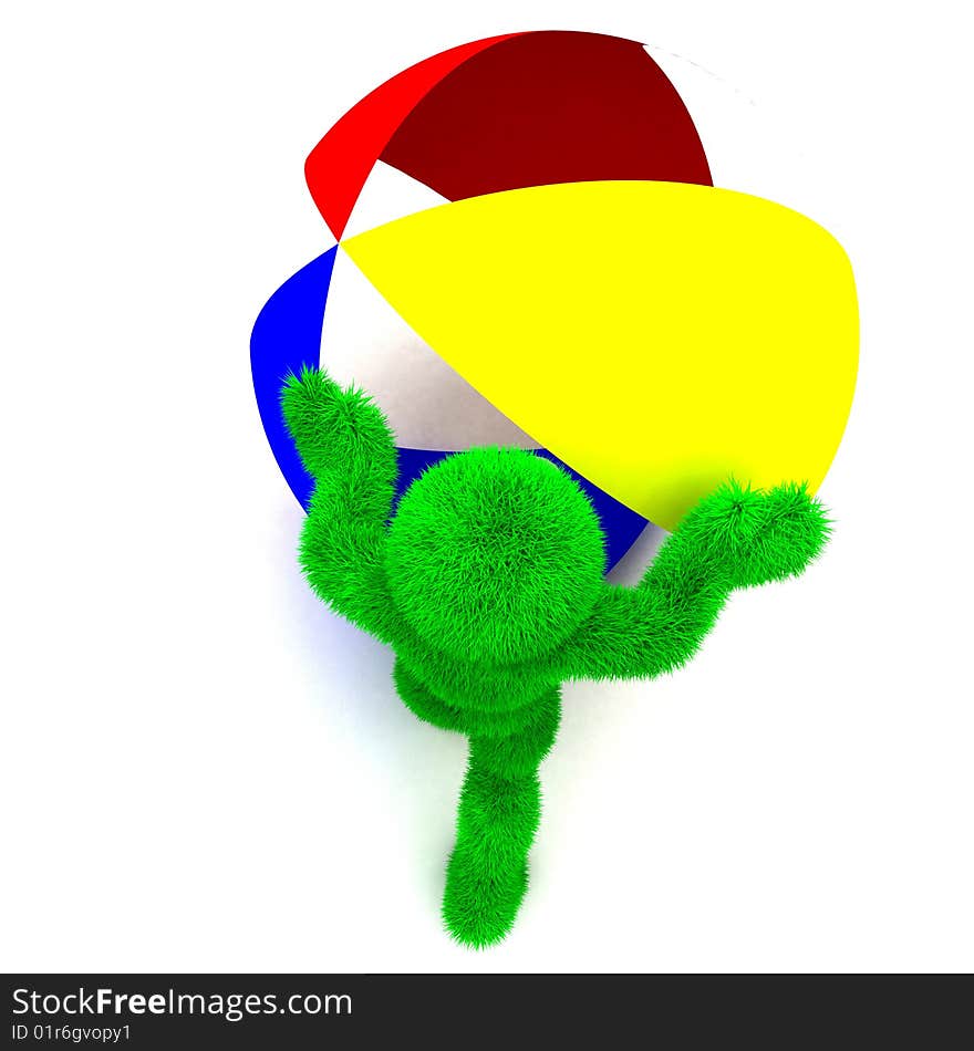 3D man holds the beach ball isolated on white background. 3D man holds the beach ball isolated on white background.