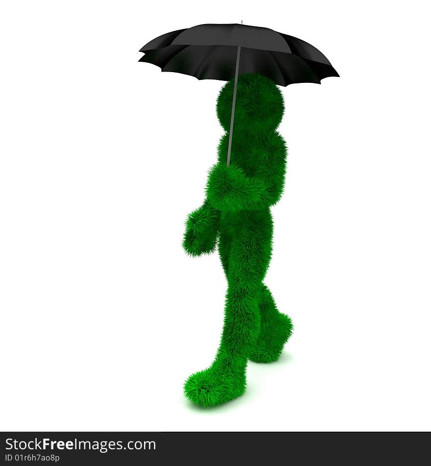 3D man holds an umbrella isolated on white.