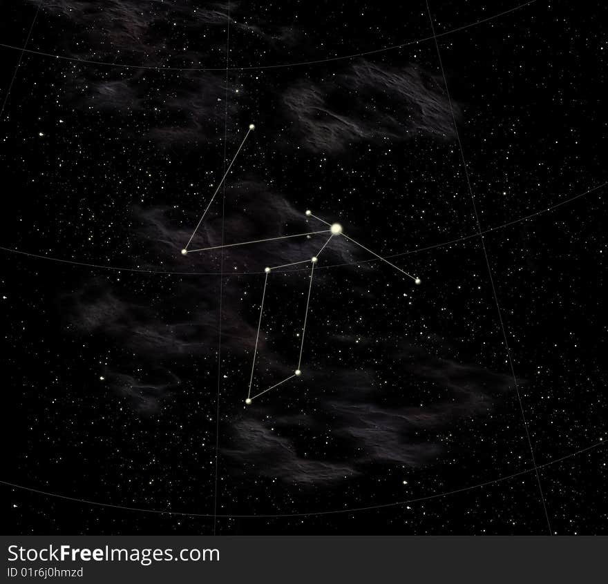 Star map of sky. Constellation of Liry. Small constellation of north hemisphere of sky.