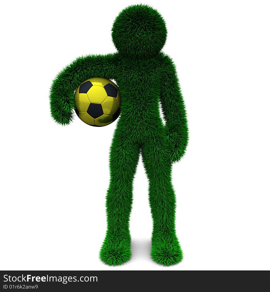 3D man and the ball isolated on white.