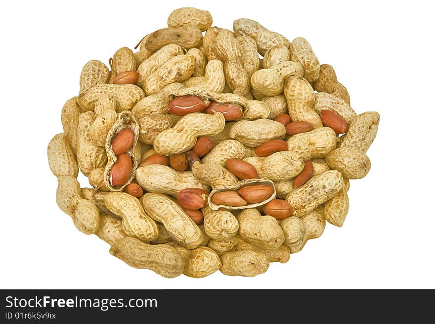 Batch peanuts with a shell and without a shell on a white background