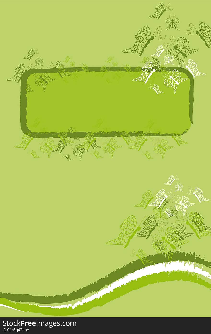 Background with green butterfly banner with lot of copy space