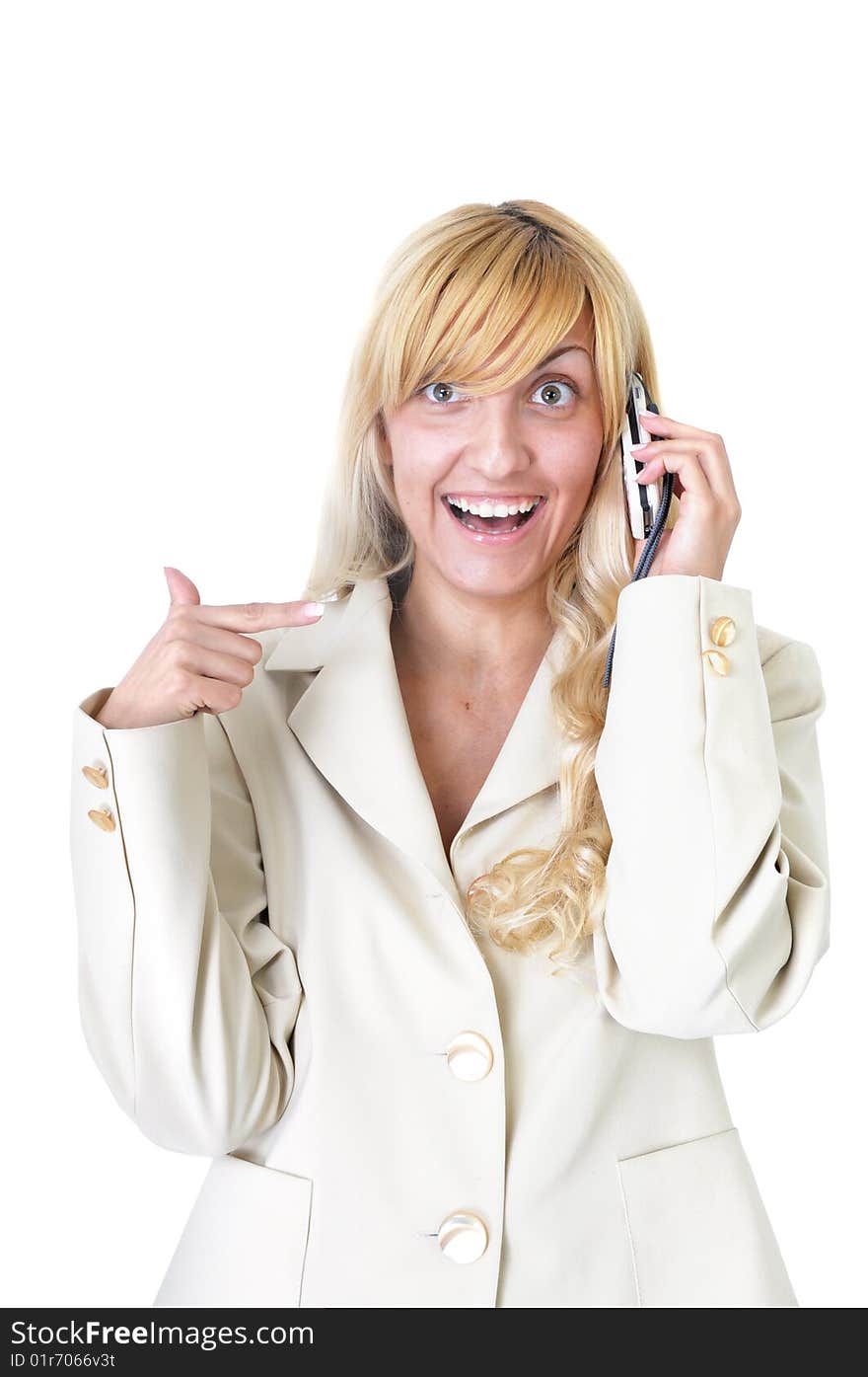 Young woman smiling while talking. Young woman smiling while talking