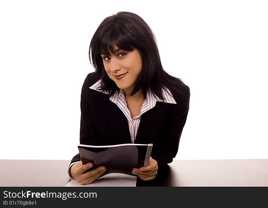 Woman on a boss desk. Woman on a boss desk