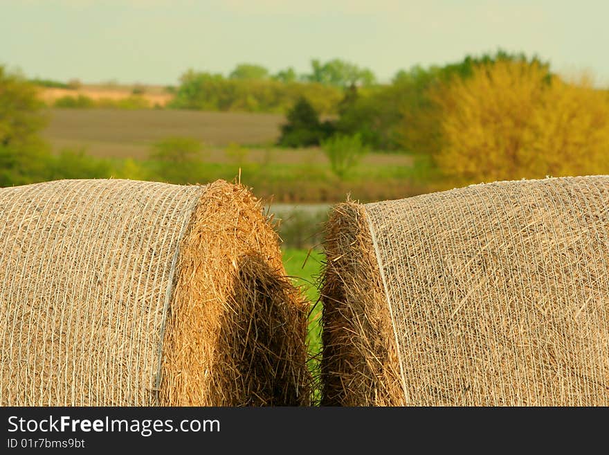 Two round bales, rural landscape