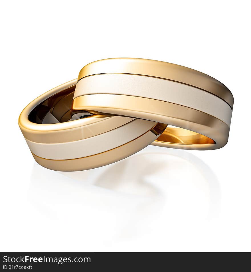 Golden wedding rings on white background. 3D. Golden wedding rings on white background. 3D