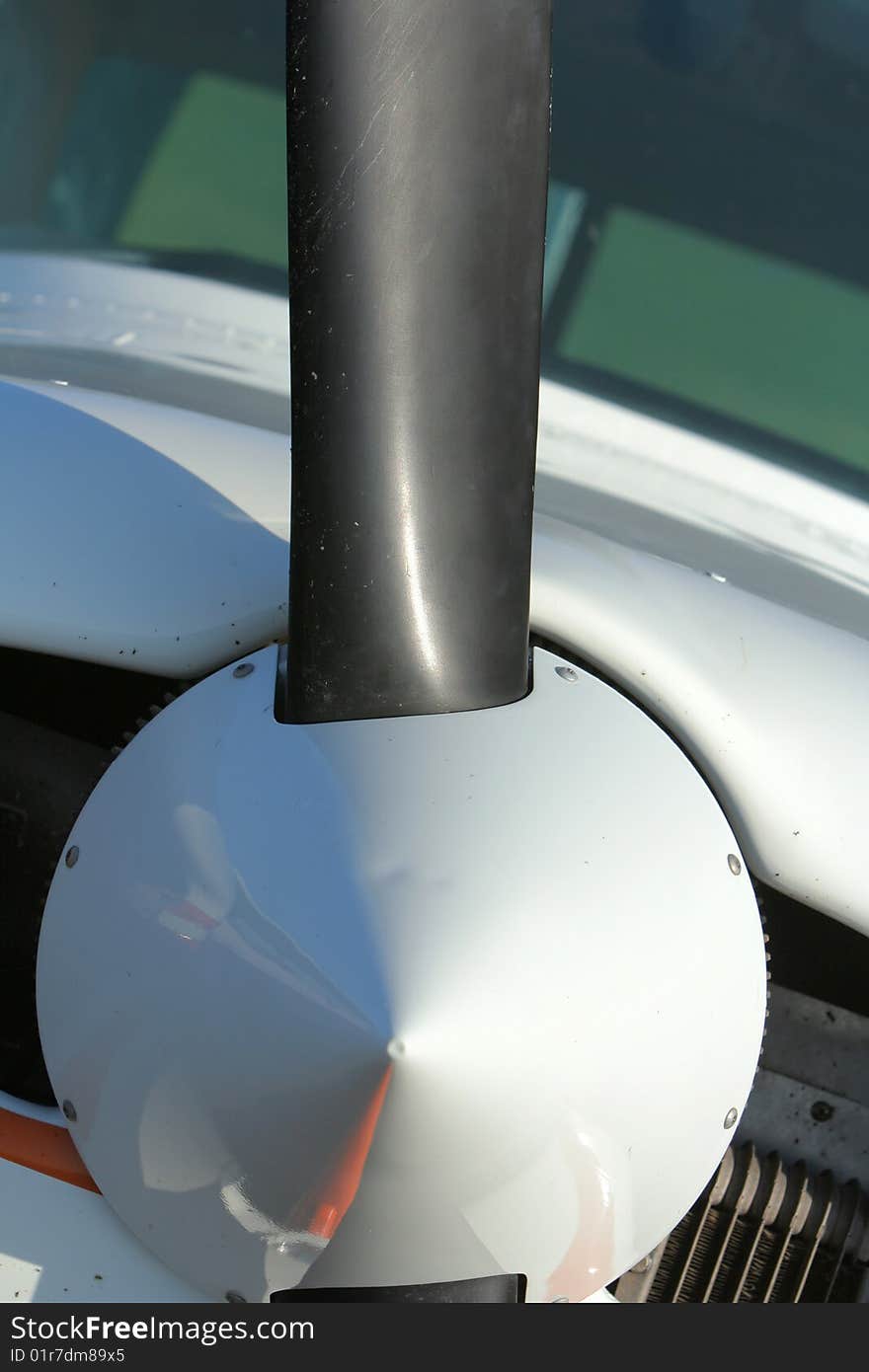 Closeup of propeller and nose of small airplane. Closeup of propeller and nose of small airplane