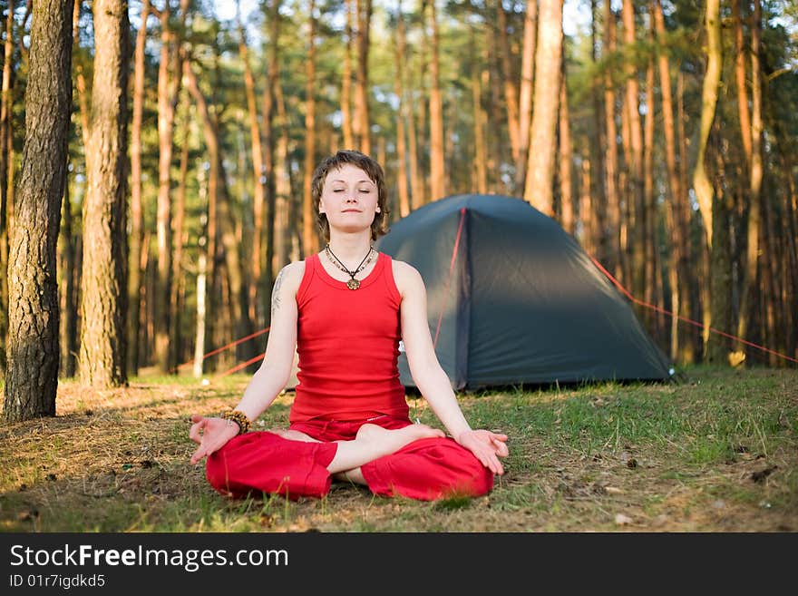 Woman relaxing in the forest