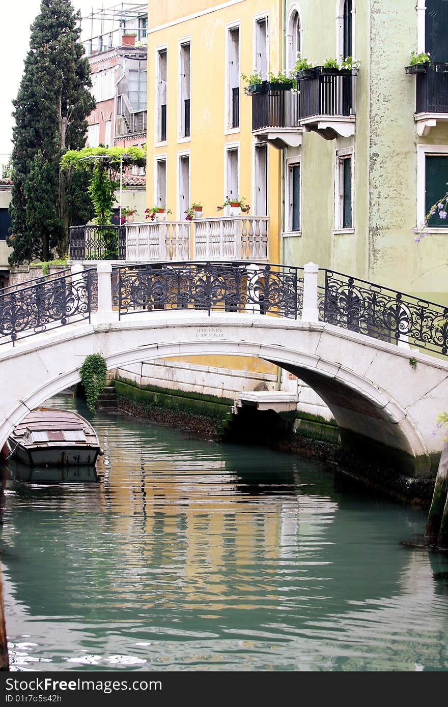 Details shot old houses and street in Venice, Italy