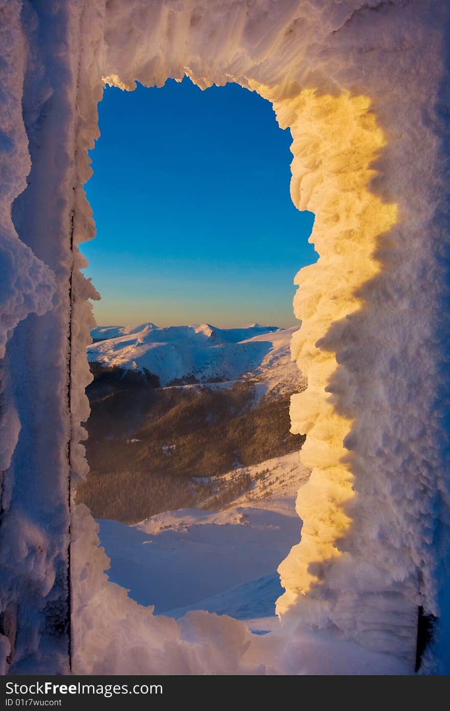 Castle in winter in Carpathian mountains