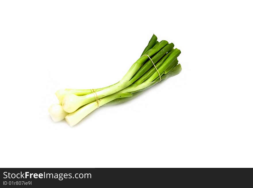 Bunch of spring onion on white