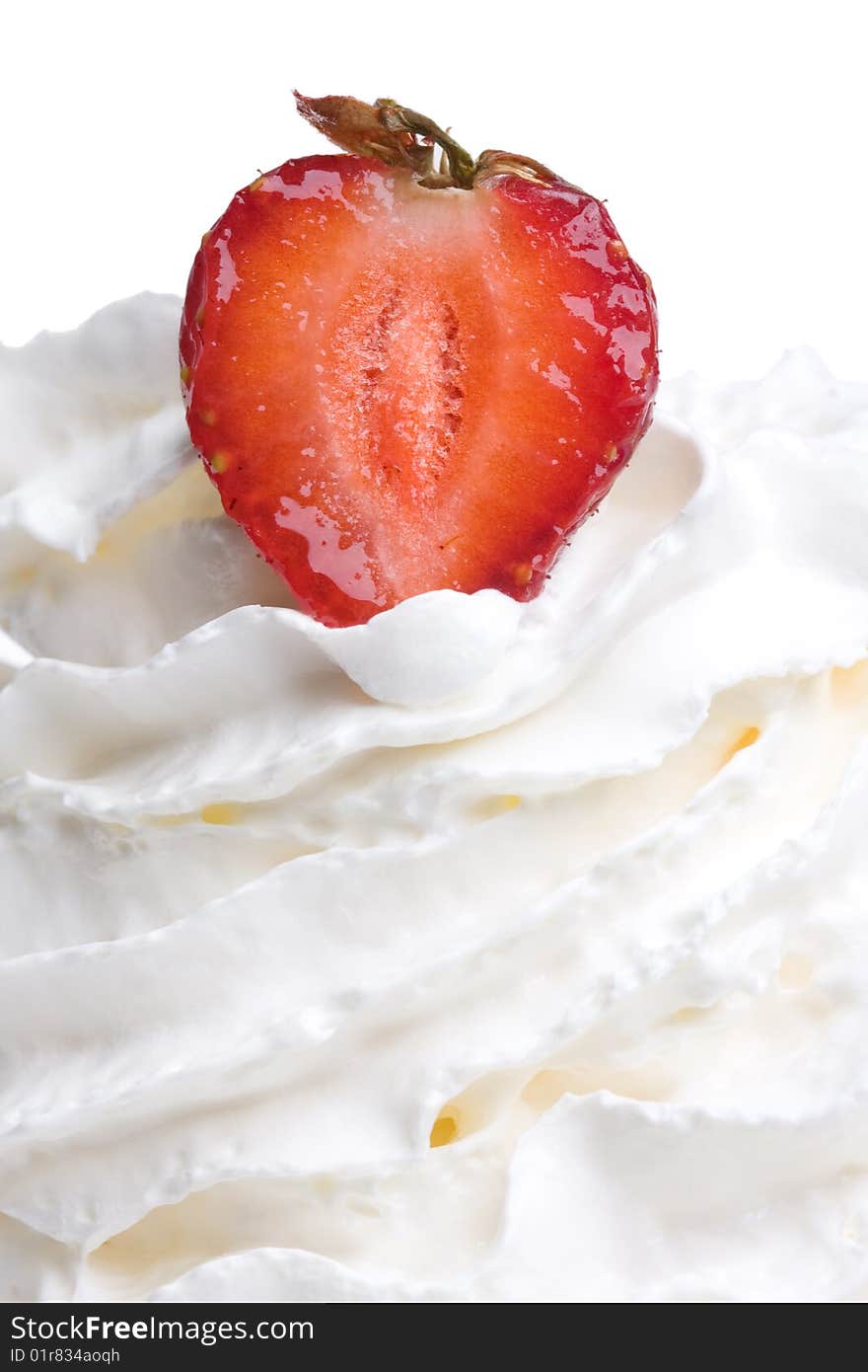 Strawberries in cream on a white background