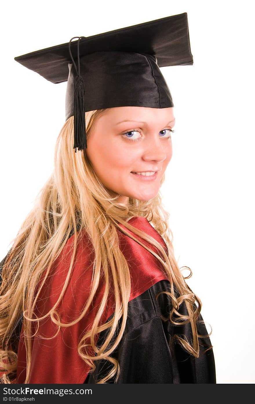 Portrait of young happy student over white background