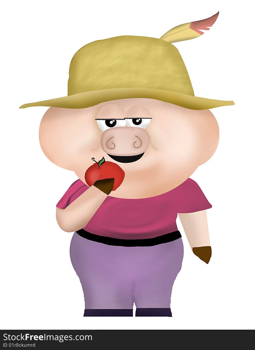 Farmer pig eating an apple