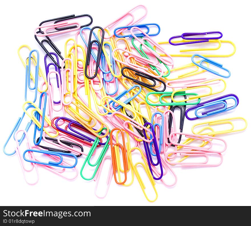 Colorfull paper clips isolated on white