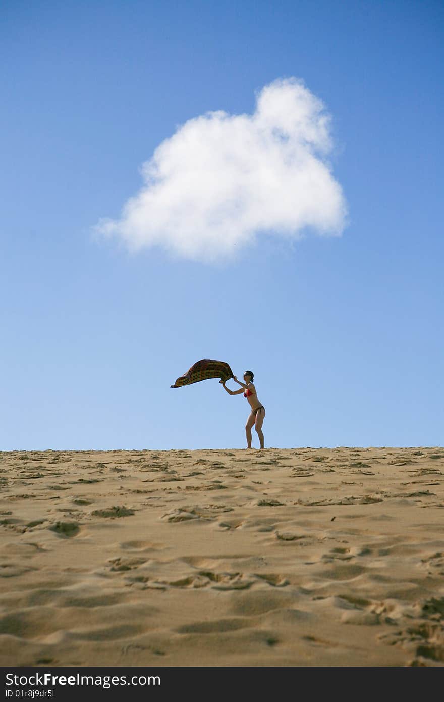 Young Woman at Beach on Sunny Day