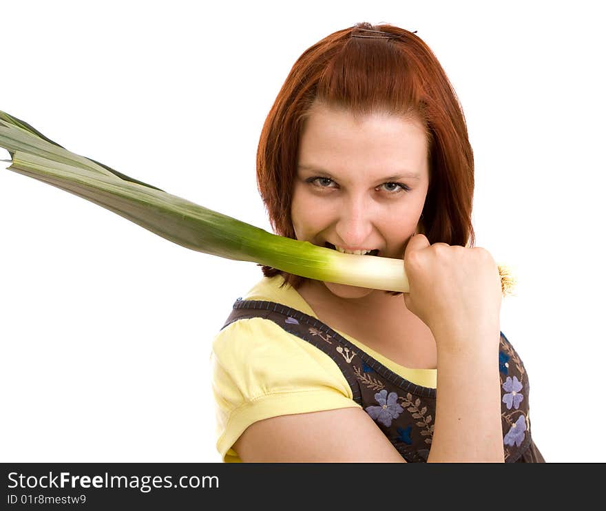 Woman eating vegetables