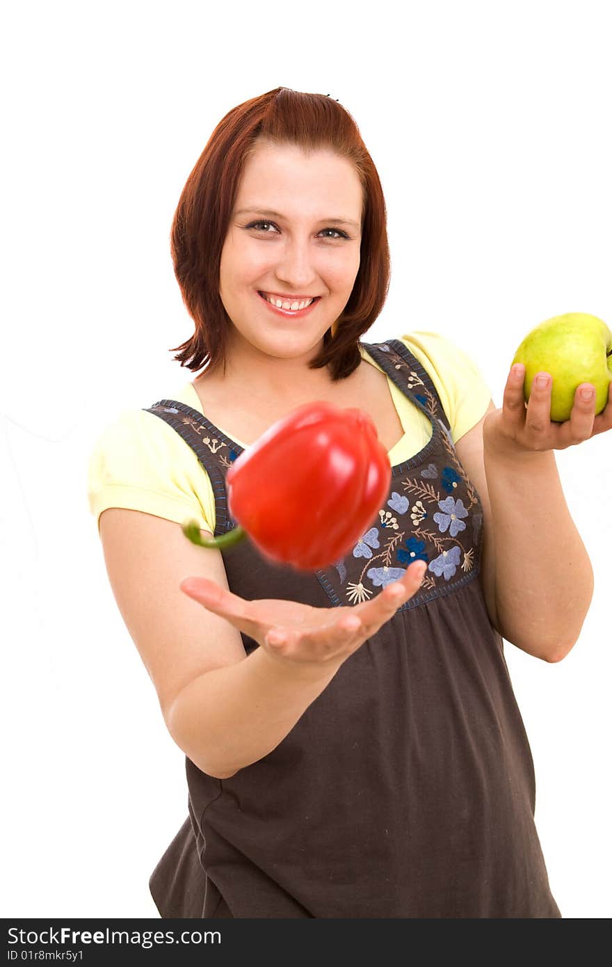 Woman eating vegetables