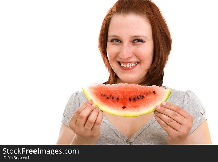 Woman eating water melon