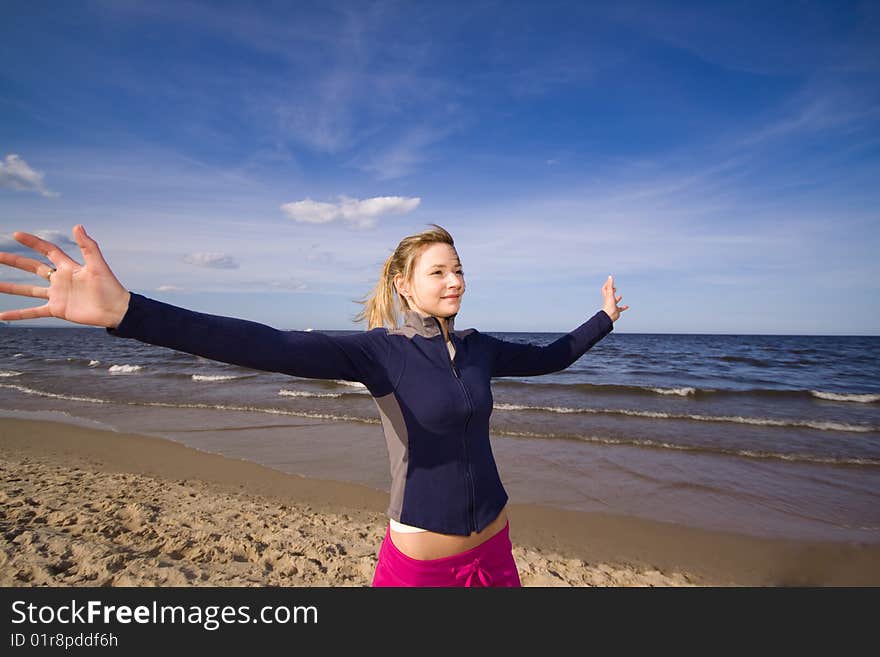 Active woman on the beach