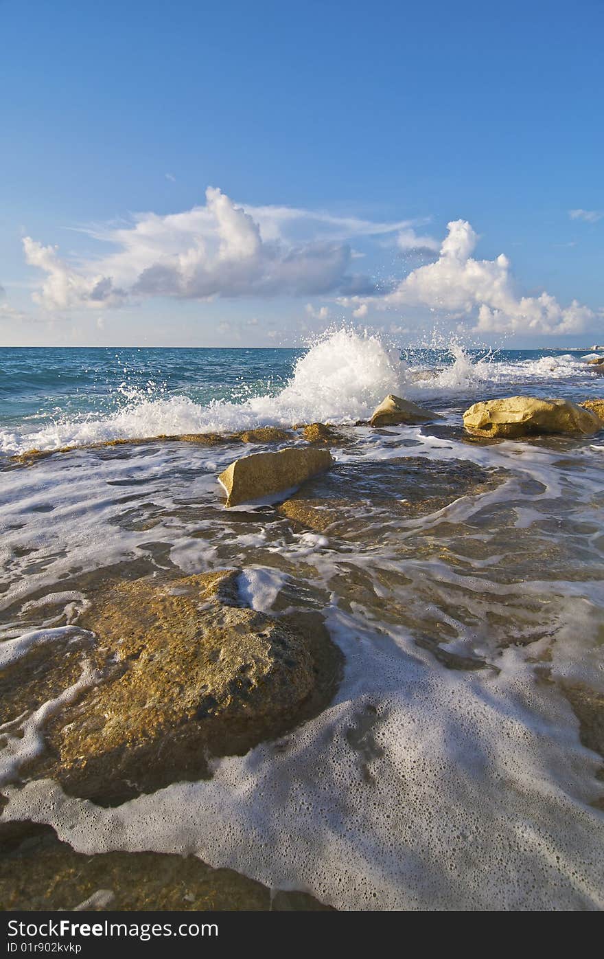 Crashing Waves on rocks along the Caribbean Sea