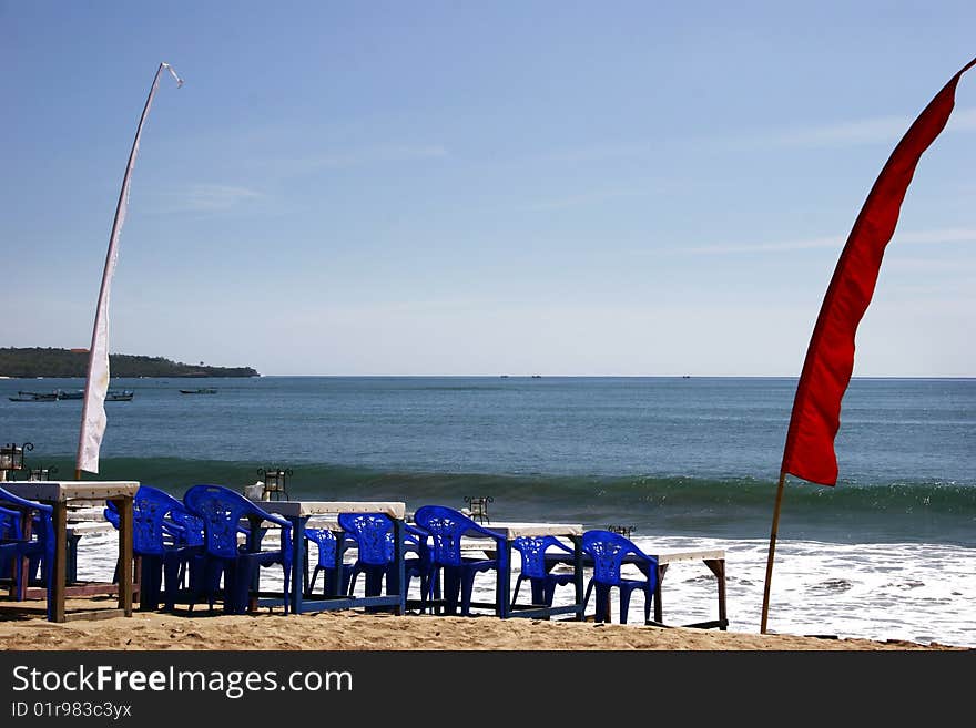 Arrangement of tables of restaurant by the seaside. Arrangement of tables of restaurant by the seaside