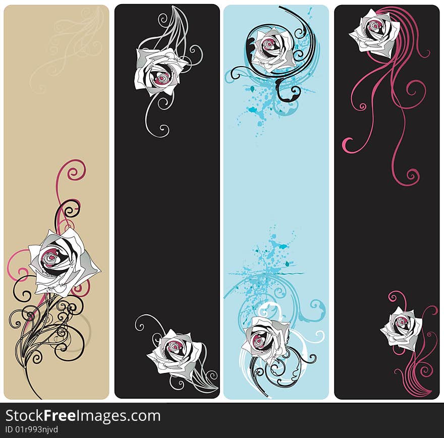 Set of decorative banners with roses